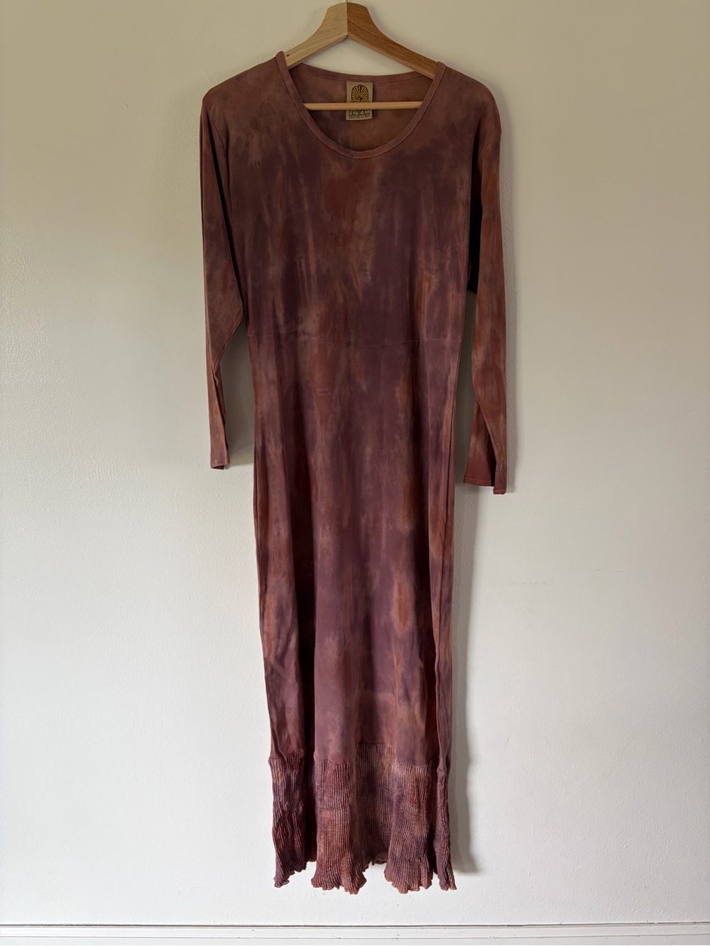 URU Kristine St. RRIK Hand Dyed Pink Tie Dye 100%‎ Silk Long Sleeve Maxi Dress